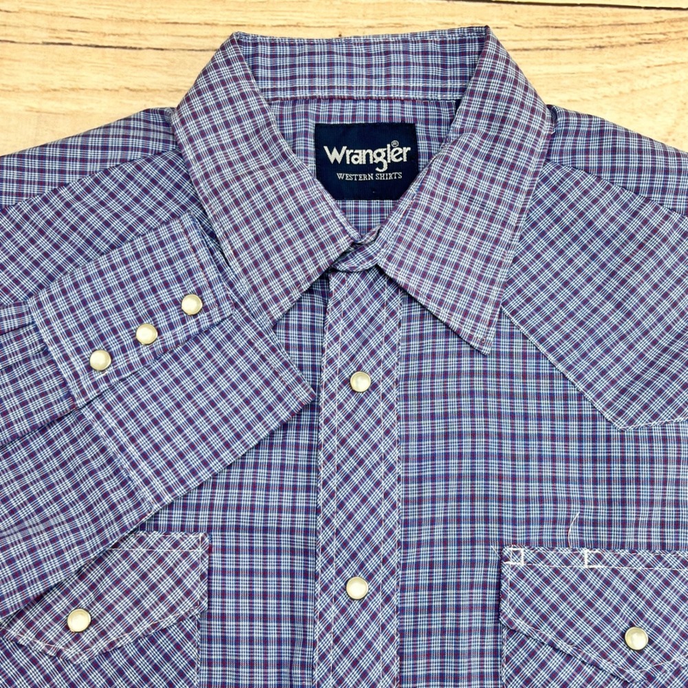 Wrangler‎ Western Button Up Shirt Mens Sz L Plaid Long Sleeve Pearl Snap Cowboy